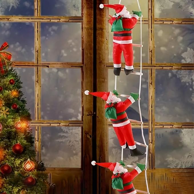 Climbing Santa Claus on Ladder Christmas Santa Doll Hanging Wall Ornaments