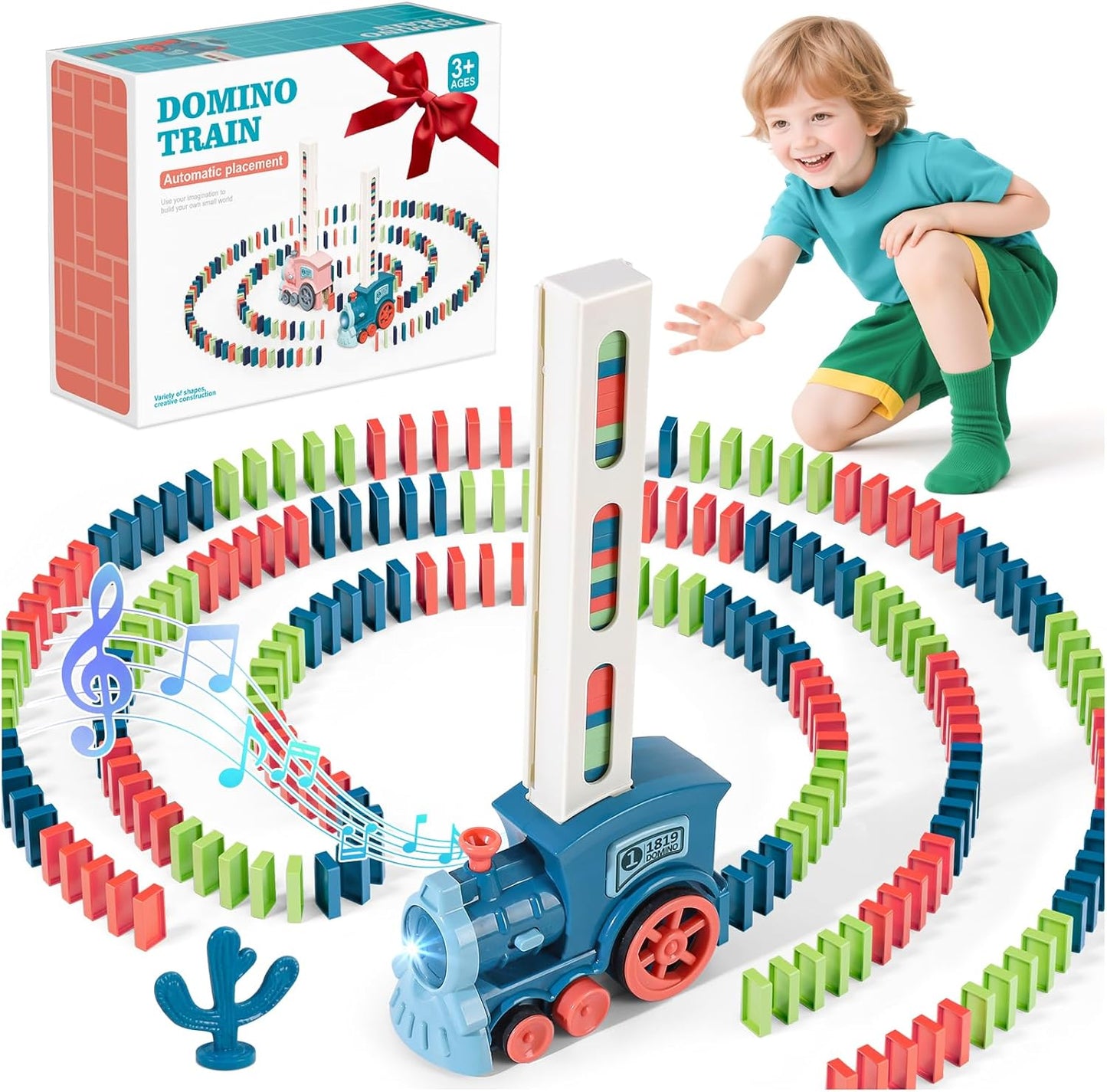 Domino Train Toys for Kids - Building Train Blocks Set Laying Toy Dominoes Games