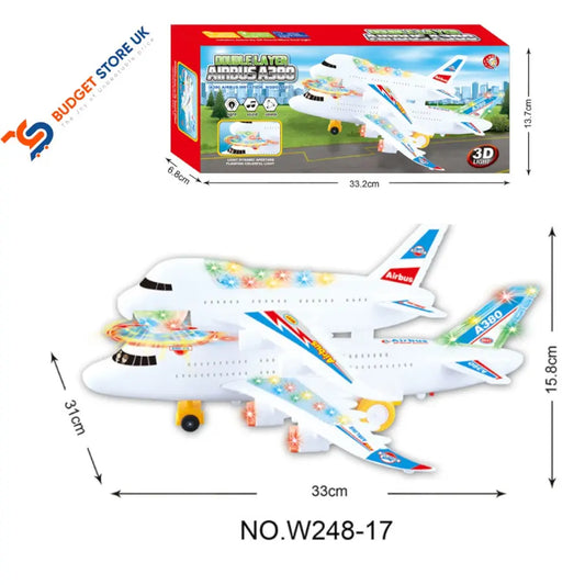 BudgetStore UK: Bump & Go A380 Double-Decker Airplane with Lights & Sounds - Fuel Your Child's Imagination!