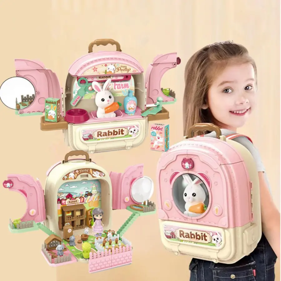 Children Rabbit Pet Care Bag - Adventure Backpack with Rabbit Toy