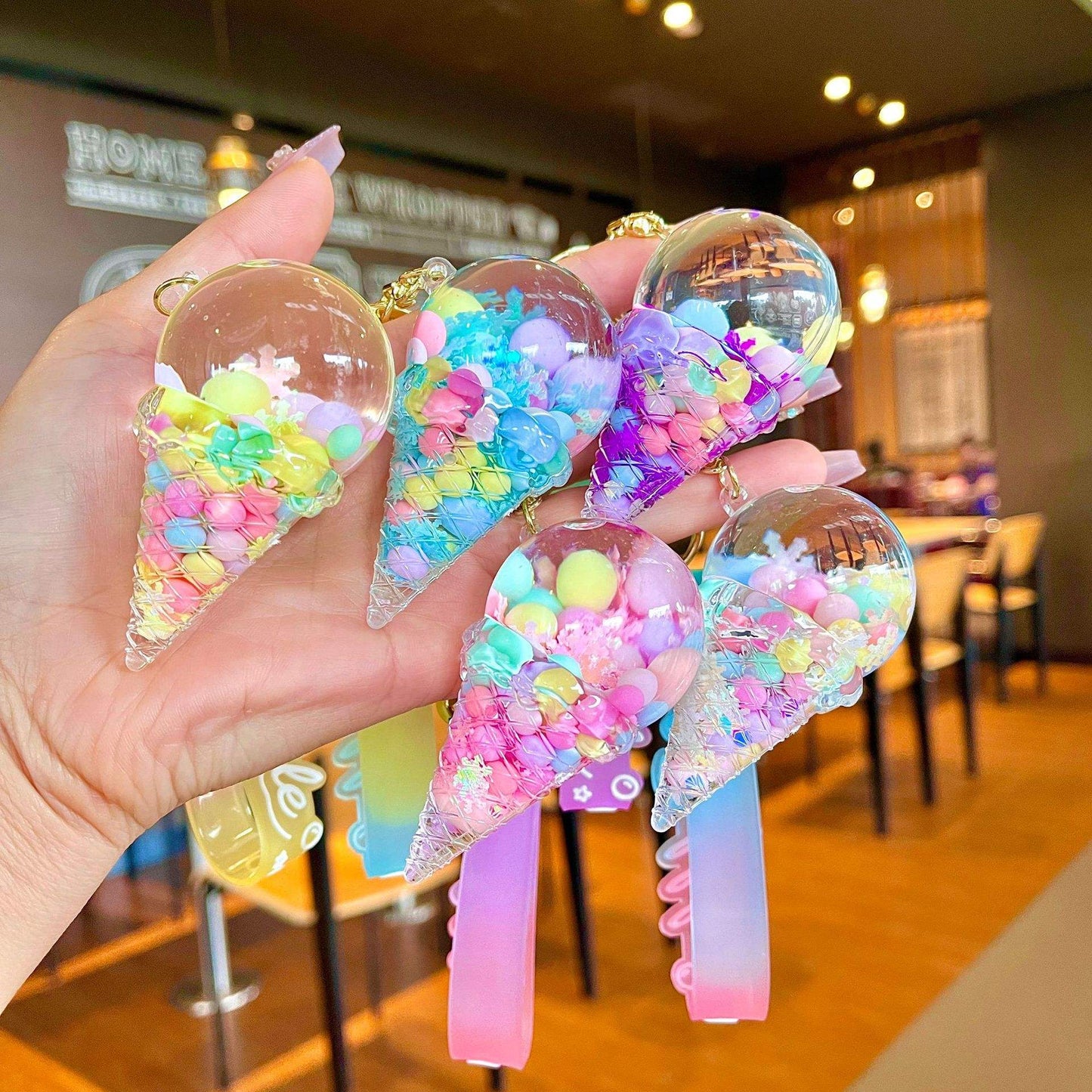 Cute Ice Cream Keychain – Floating Key Holder Pendant Car Keyring Toy for Kids