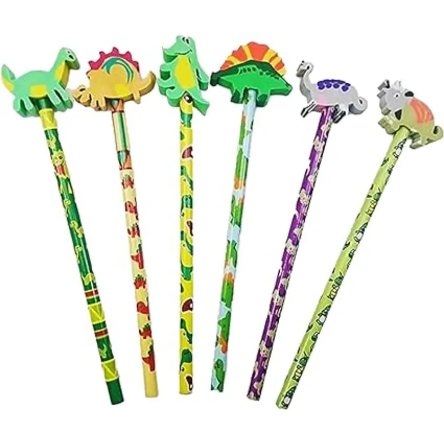 6 Dinosaur Pencil Topper With Eraser - Fun Learning and Develop Writing Skills
