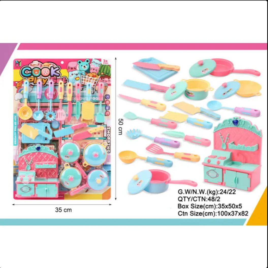 Kitchen Play Set For Kids - Children Chef Playset, Pretend Grocery Store Toy