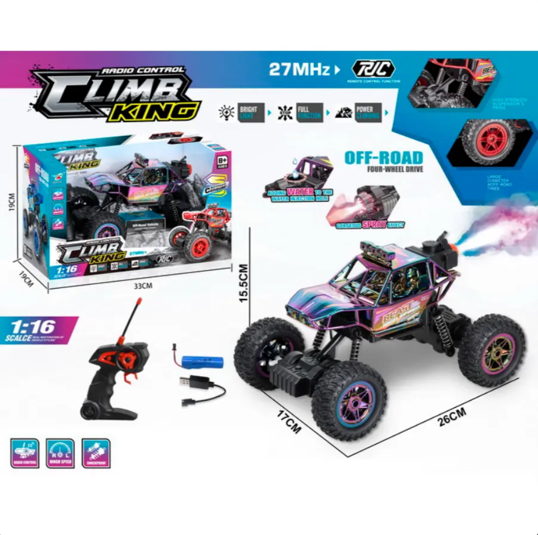 Climb King RC Monster Truck with Spray - Powerful 4WD Off Road Performance