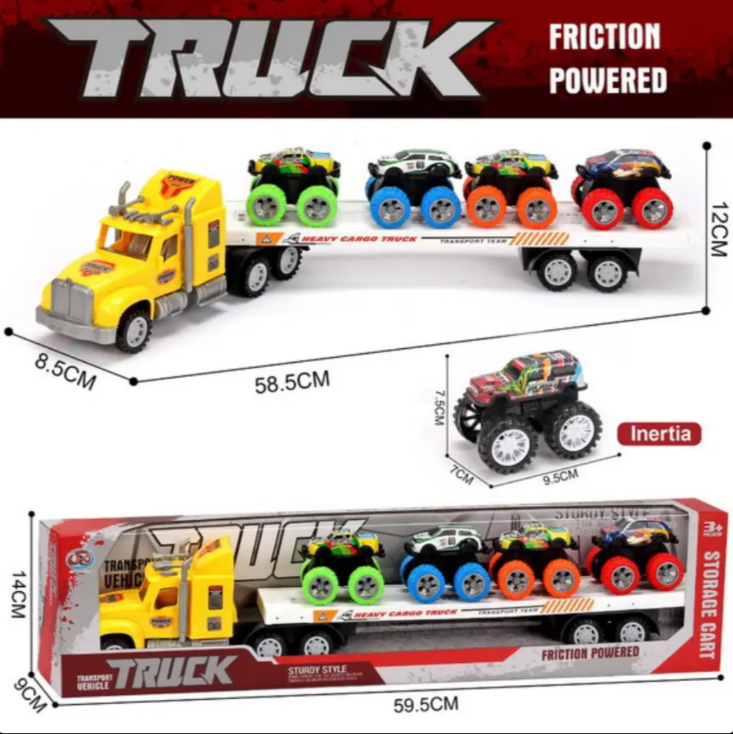 Friction Powered Heavy Cargo Transporter Truck - Versatile 4 Mini Monster Car