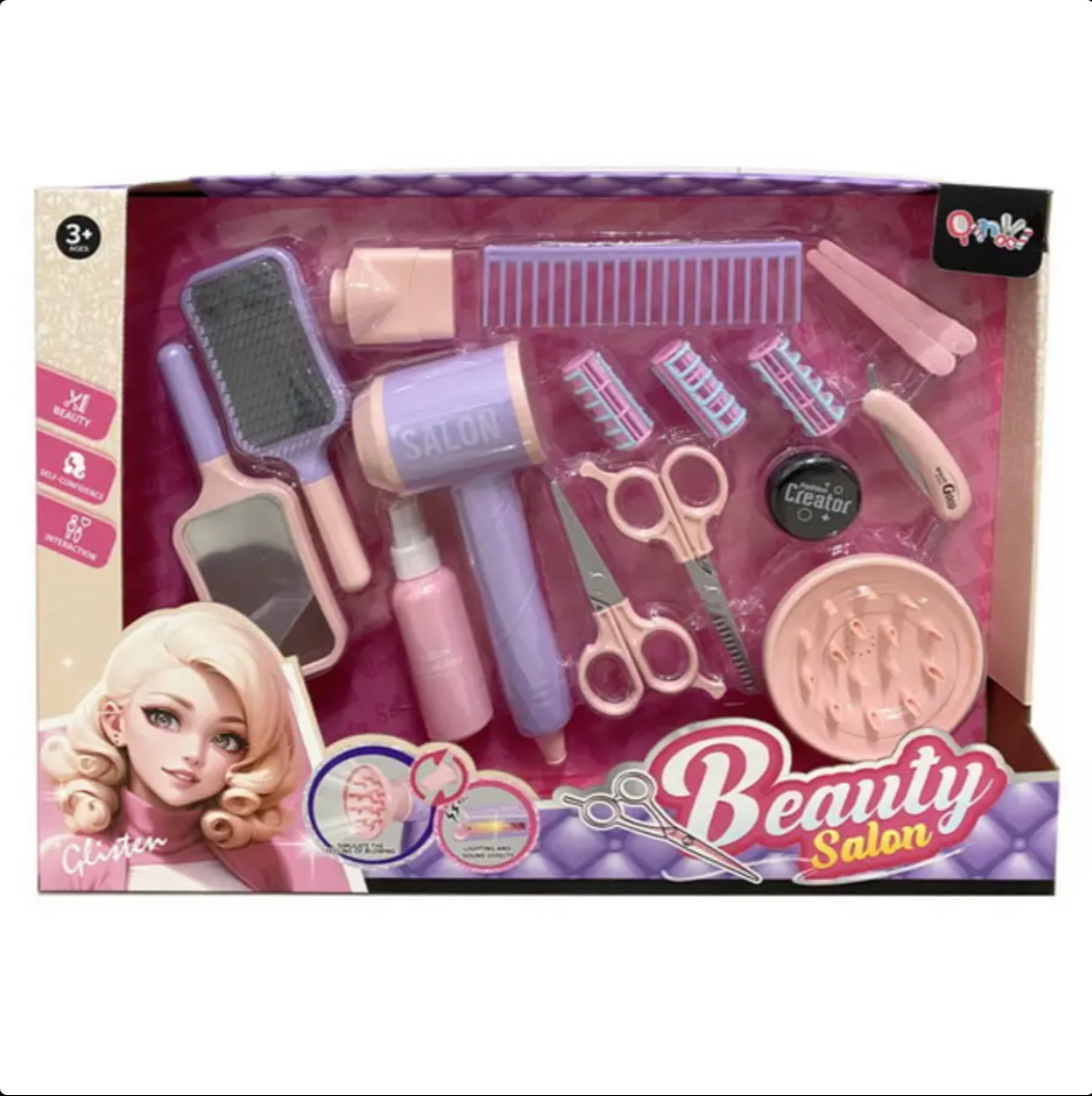 Salon Pretend Play Set - Hair Styling Set with Blow Dryer, Makeup Toy