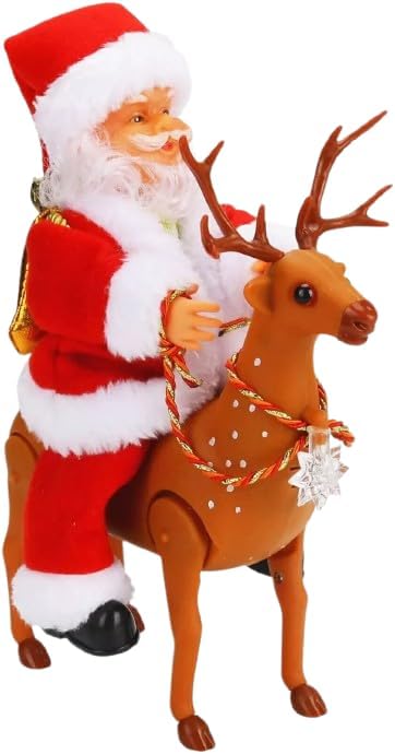 Budget Store UK Riding Santa Claus with Deer - Electric Moving Figure Musical Christmas Toy