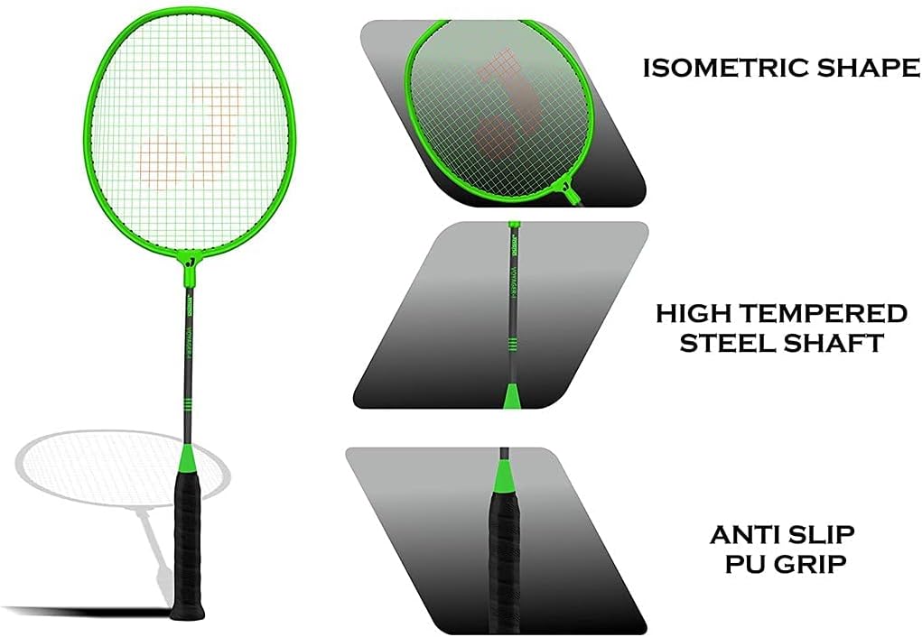 Durable Badminton Racket Set - 4 Badminton Racket Bats 2 Shuttlecocks for Kids
