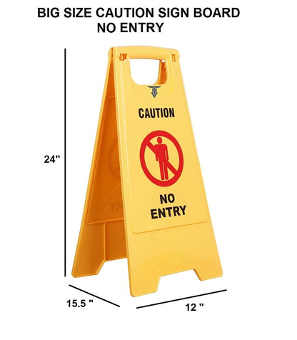 No Entry Safety Stand - ABS Plastic Foldable Yellow Caution Sign Board
