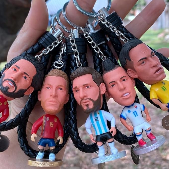 Soccer Star Figure Keyrings Player Figure Key Chain Perfect for Backpacks Bikes