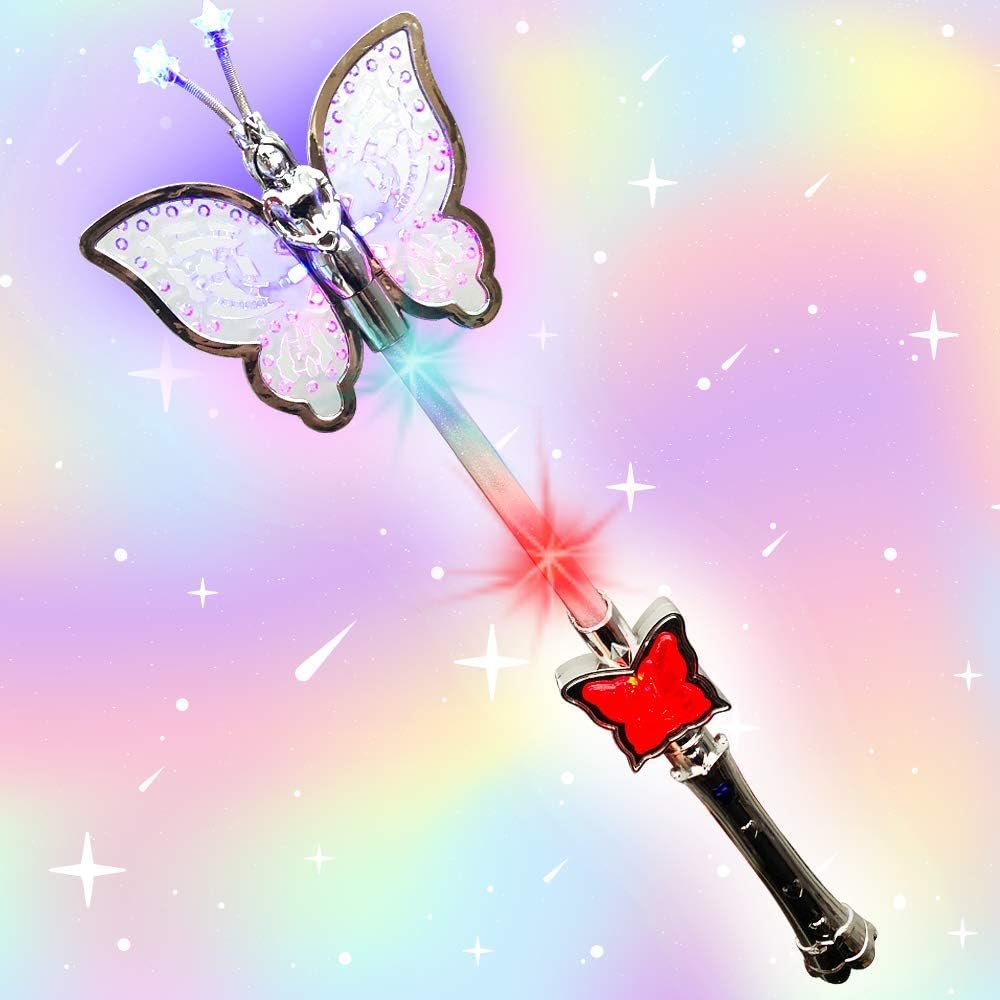 LED Light Up Butterfly Fairy Wand for Kids Fun Pretend Play & Music Toy