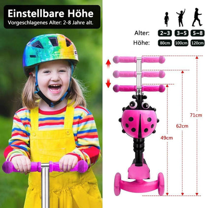Kids Foldable Scooter - Children's Scooter with Removable Cartoon Basket Seat