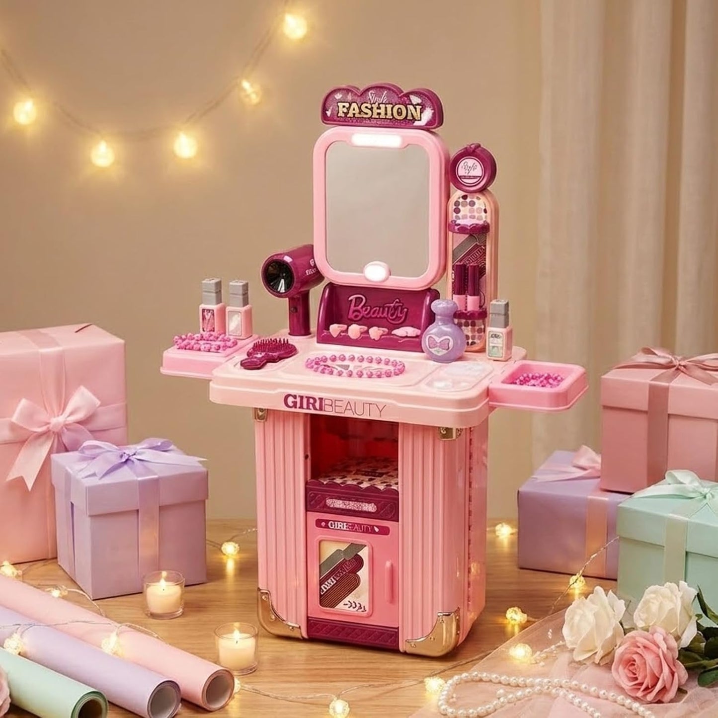 Portable Makeup Vanity Set for Girls with Mirror & Accessories