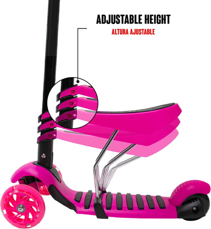 Kids Foldable Scooter - Children's Scooter with Removable Cartoon Basket Seat