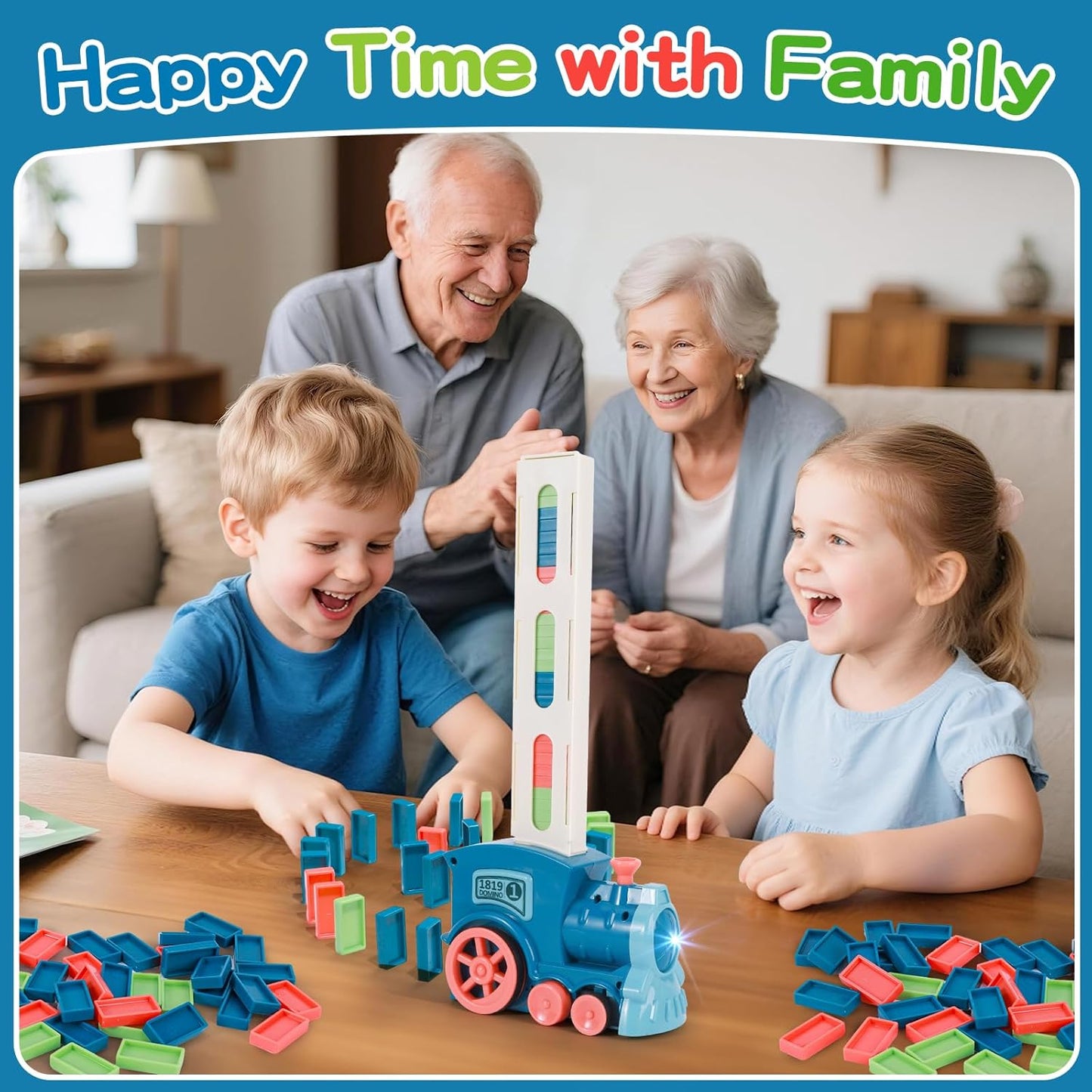 Domino Train Toys for Kids - Building Train Blocks Set Laying Toy Dominoes Games