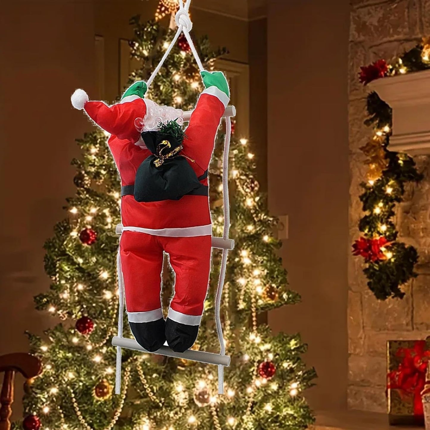 Budget Store UK Climbing Santa Figure - Lightweight Christmas Santa Hanging Decor for Holiday 60 cm