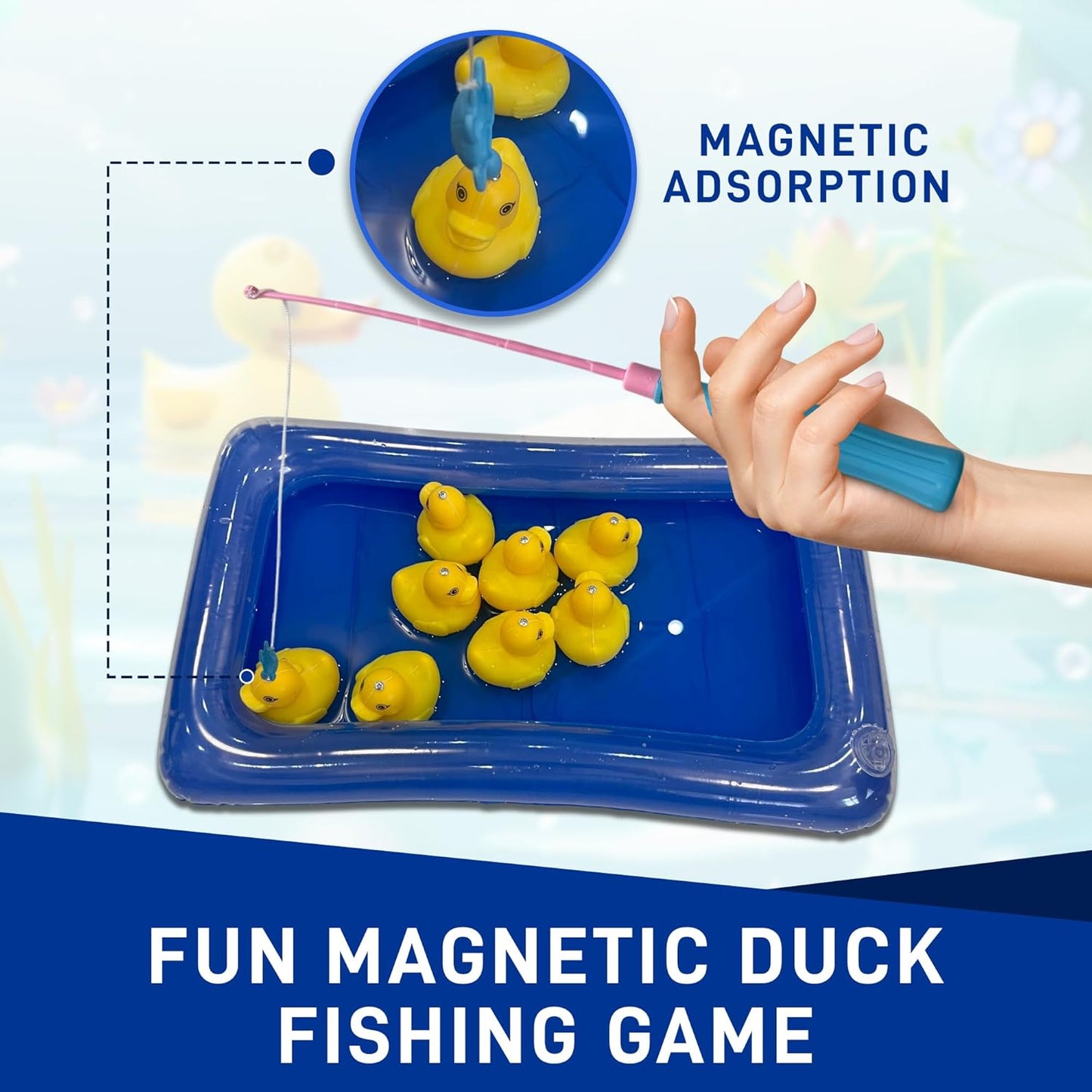 Kids Duck Fishing Pool Toy Bath & Pond Game Set with Rod