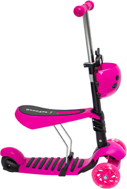 Kids Foldable Scooter - Children's Scooter with Removable Cartoon Basket Seat