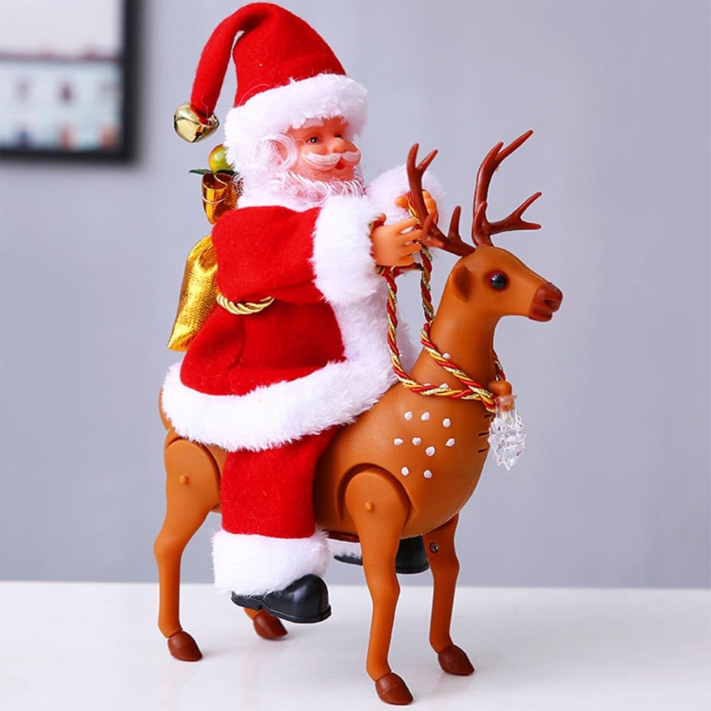 Budget Store UK Riding Santa Claus with Deer - Electric Moving Figure Musical Christmas Toy