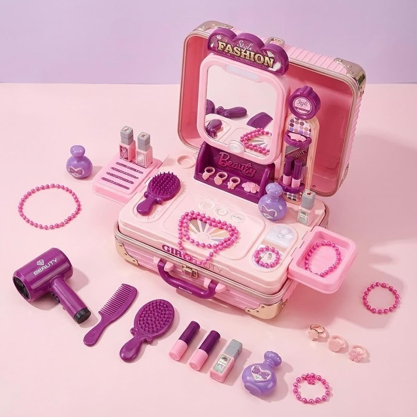 Portable Makeup Vanity Set for Girls with Mirror & Accessories