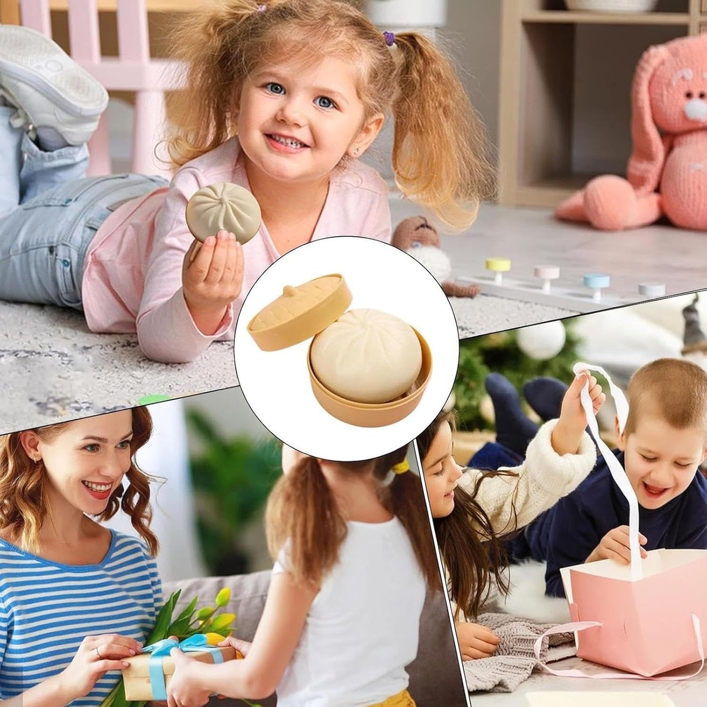Mini Dumpling Squishy Toy 5cm Soft Surprise Toy Set with Bamboo Box