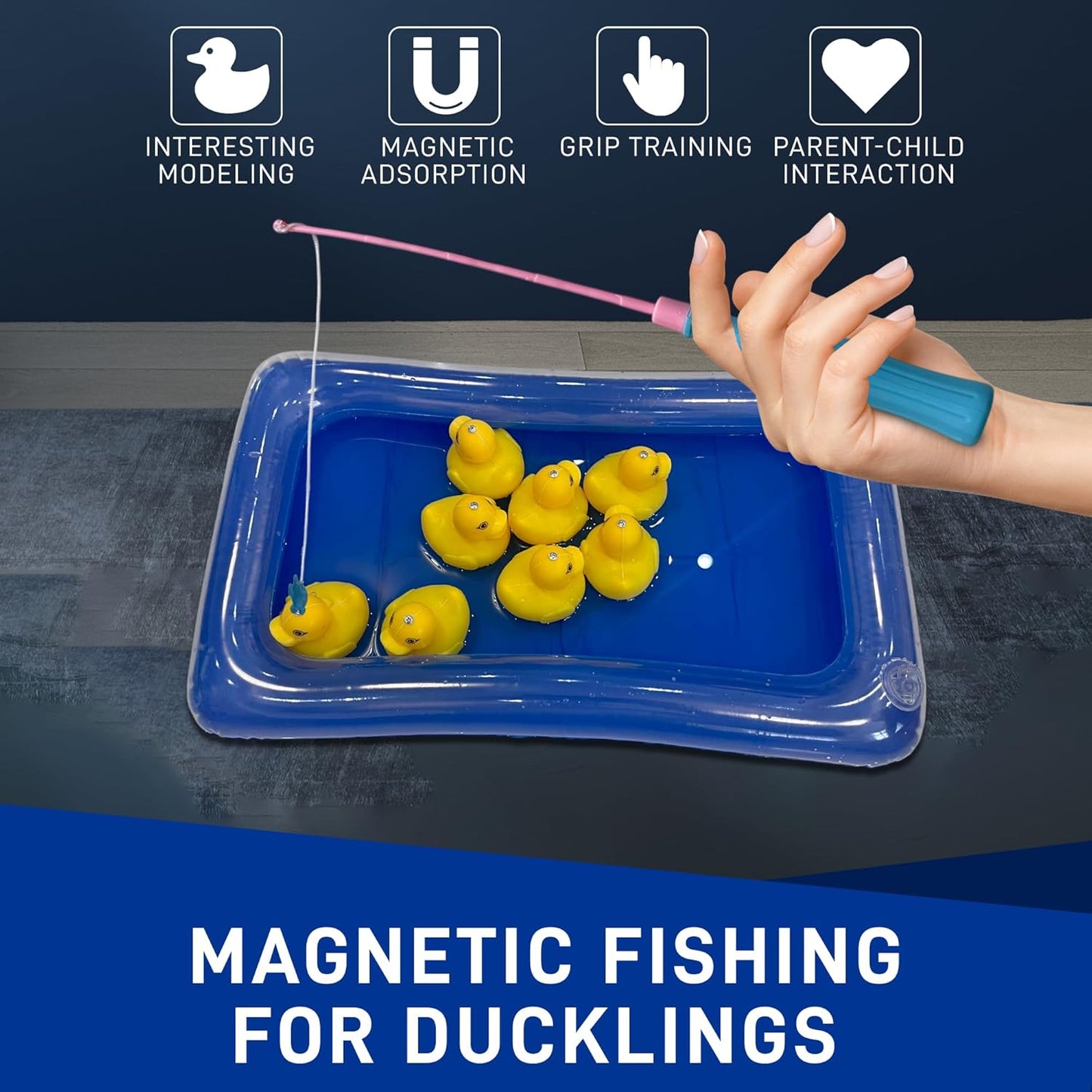 Kids Duck Fishing Pool Toy Bath & Pond Game Set with Rod