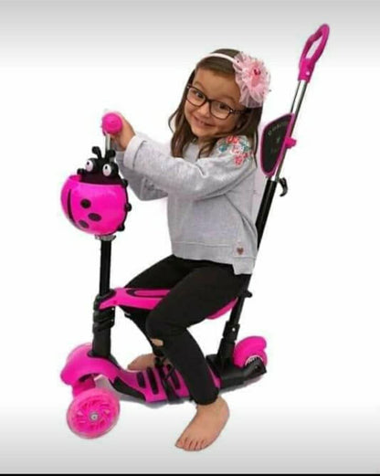Kids Foldable Scooter - Children's Scooter with Removable Cartoon Basket Seat
