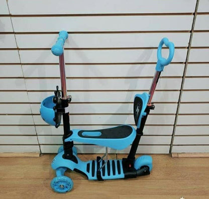 Kids Foldable Scooter - Children's Scooter with Removable Cartoon Basket Seat