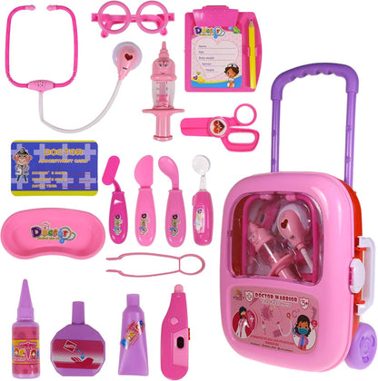 Kids Doctor Trolley Set UK – Pretend Medical Play Kit with Suitcase, Lights & Sounds