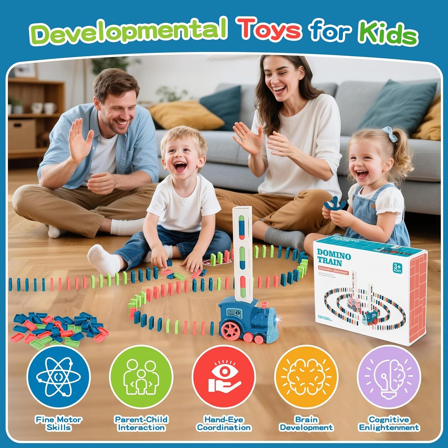 Domino Train Toys for Kids - Building Train Blocks Set Laying Toy Dominoes Games