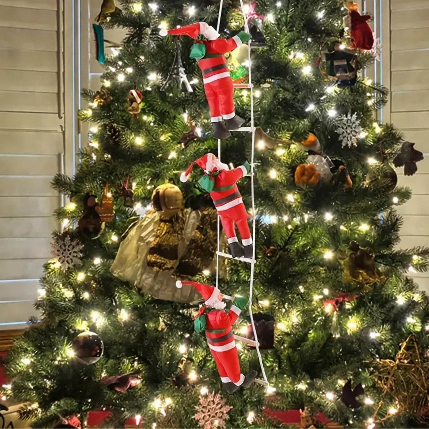 Climbing Santa Claus on Ladder Christmas Santa Doll Hanging Wall Ornaments