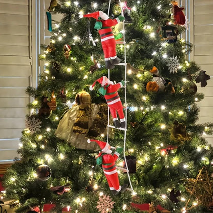 Climbing Santa Claus on Ladder Christmas Santa Doll Hanging Wall Ornaments