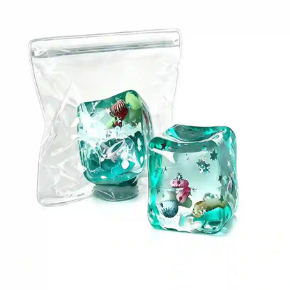 Ocean ice cube squishy transparent slow rising sensory fidget toy with sea animals and glitter UK