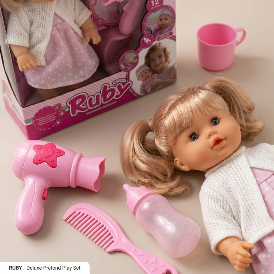 Baby doll with bottle comb and care accessories role play toy for girls realistic baby care play set