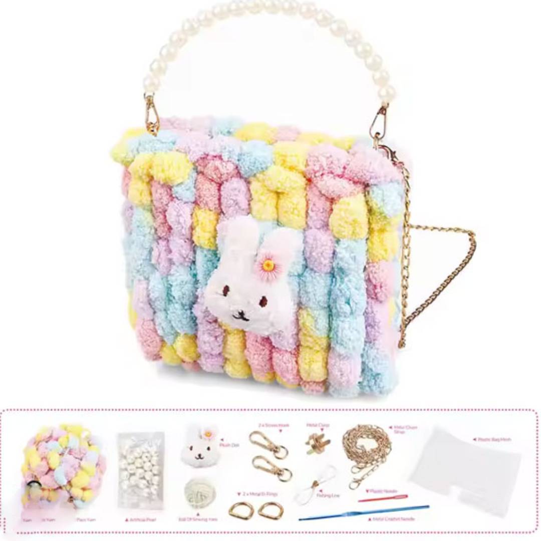 DIY pom pom woven bag craft kit for kids sewing weaving art creative handmade handbag toy set UK