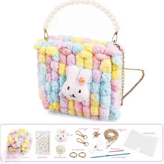 DIY pom pom woven bag craft kit for kids sewing weaving art creative handmade handbag toy set UK