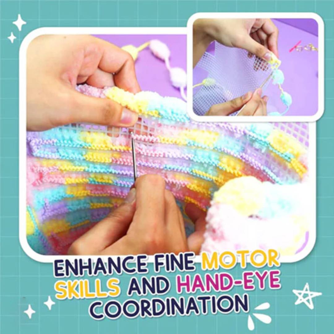 DIY pom pom woven bag craft kit for kids sewing weaving art creative handmade handbag toy set UK