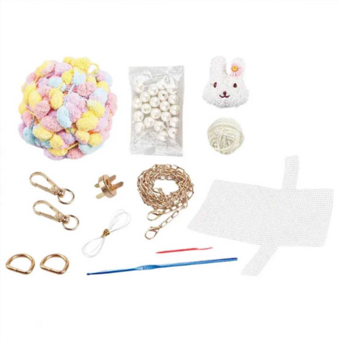 DIY pom pom woven bag craft kit for kids sewing weaving art creative handmade handbag toy set UK