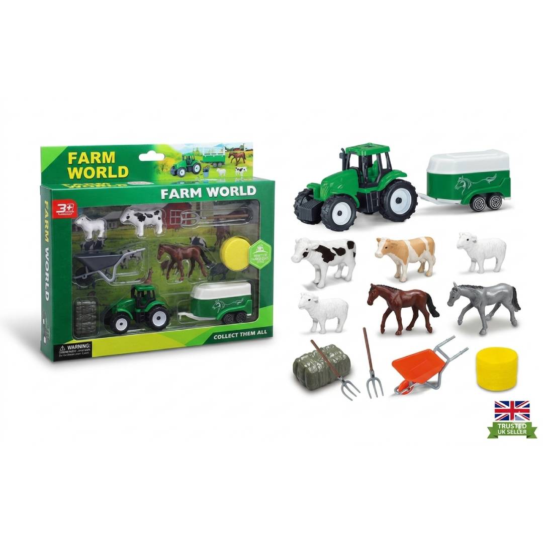Farm playset with tractor, farm animals and accessories for imaginative role play and educational farm fun