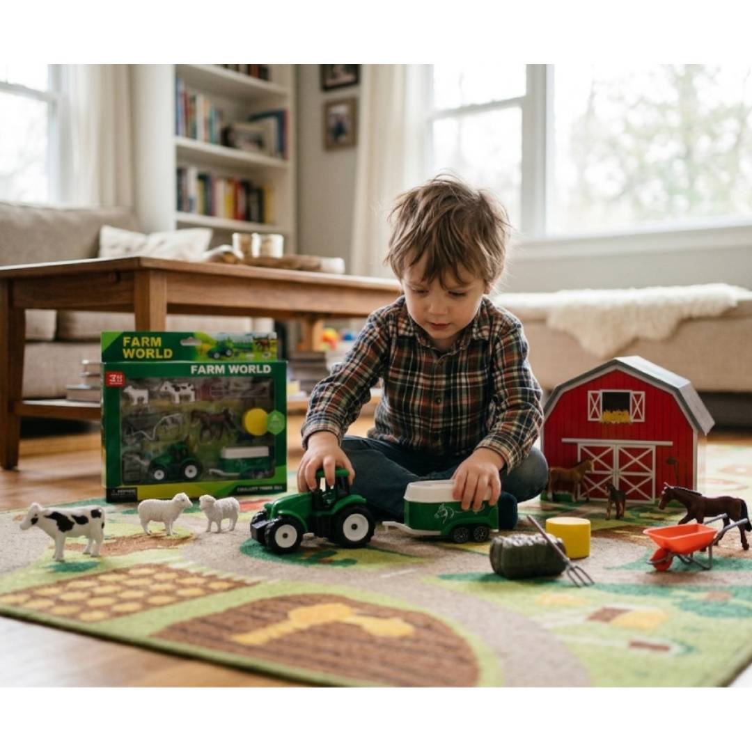 Farm playset with tractor, farm animals and accessories for imaginative role play and educational farm fun