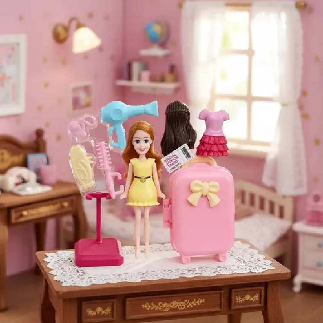 Fashion travel doll set with suitcase clothing and accessories mini makeover doll toy for girls role play