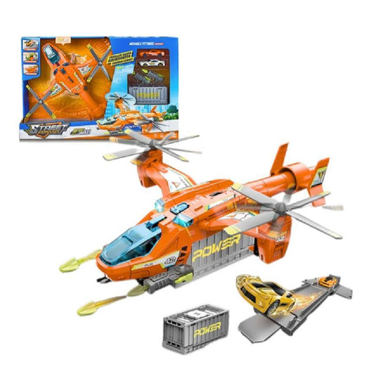 Military fighter helicopter toy playset orange aircraft adventure toy for kids rescue mission and imaginative role play