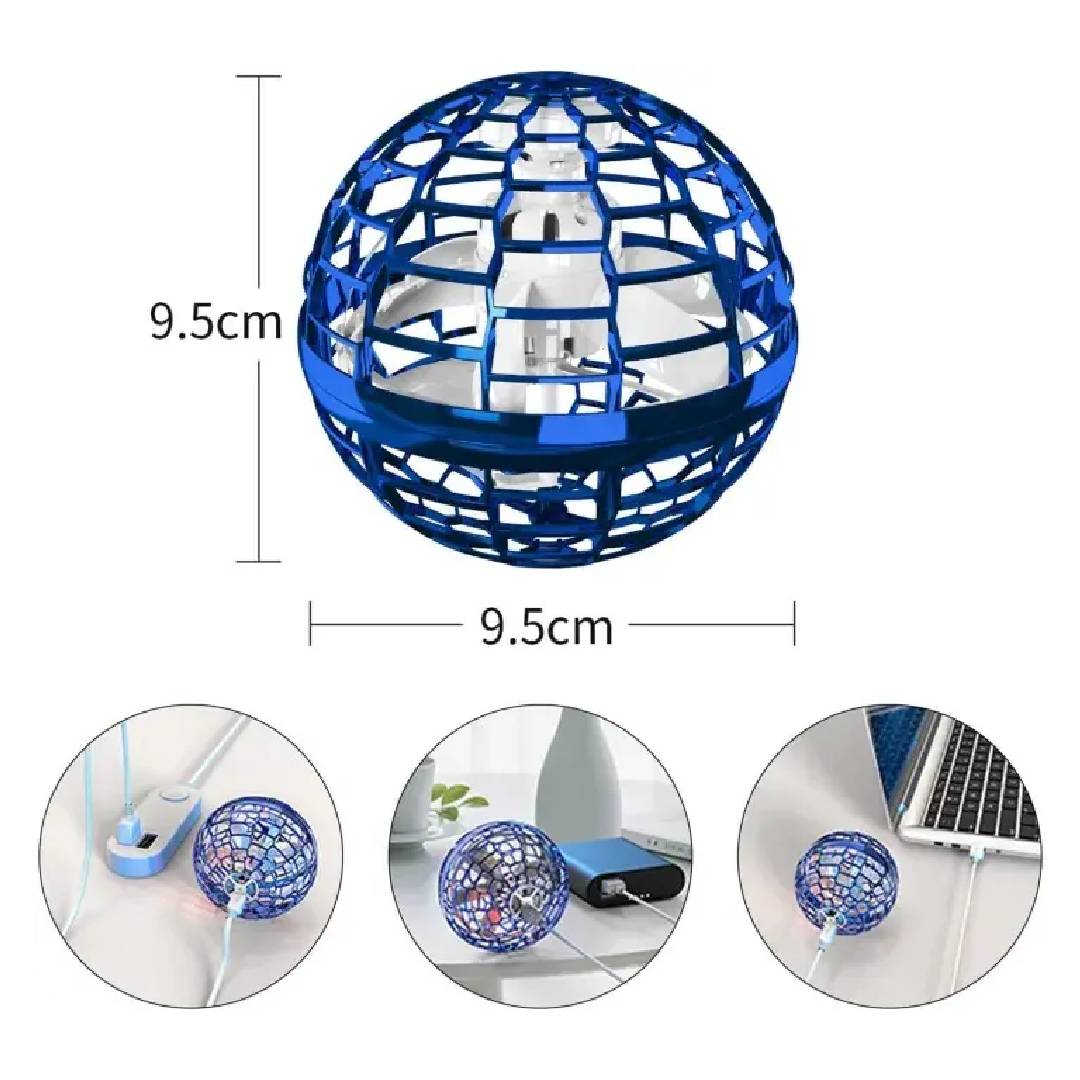 Flying orb spinner toy with RGB LED lights, boomerang return flight and USB rechargeable hand-controlled aerial toy