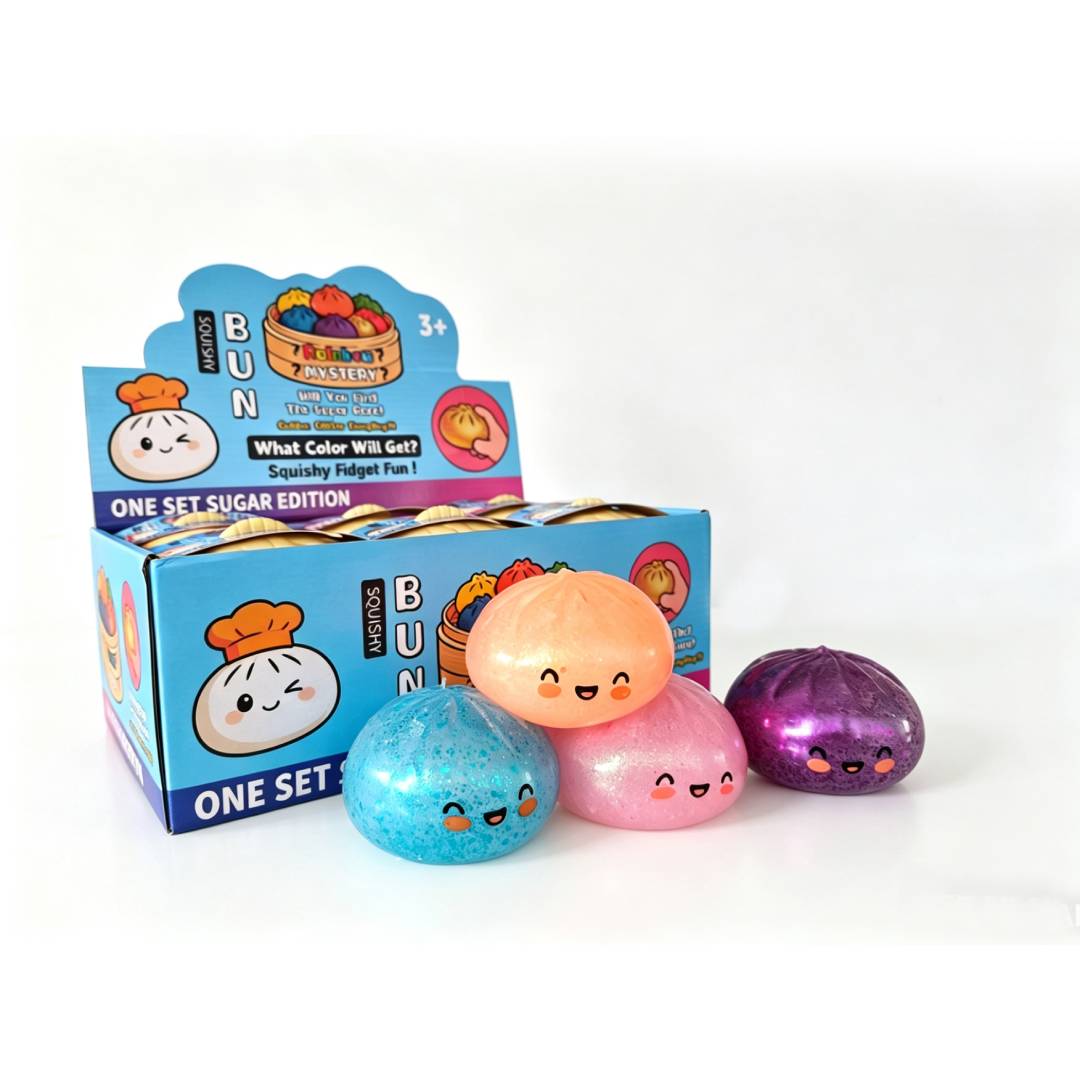 Glitter dumpling squishy with steamer box soft slow rising stress relief sensory fidget squeeze toy for kids and adults