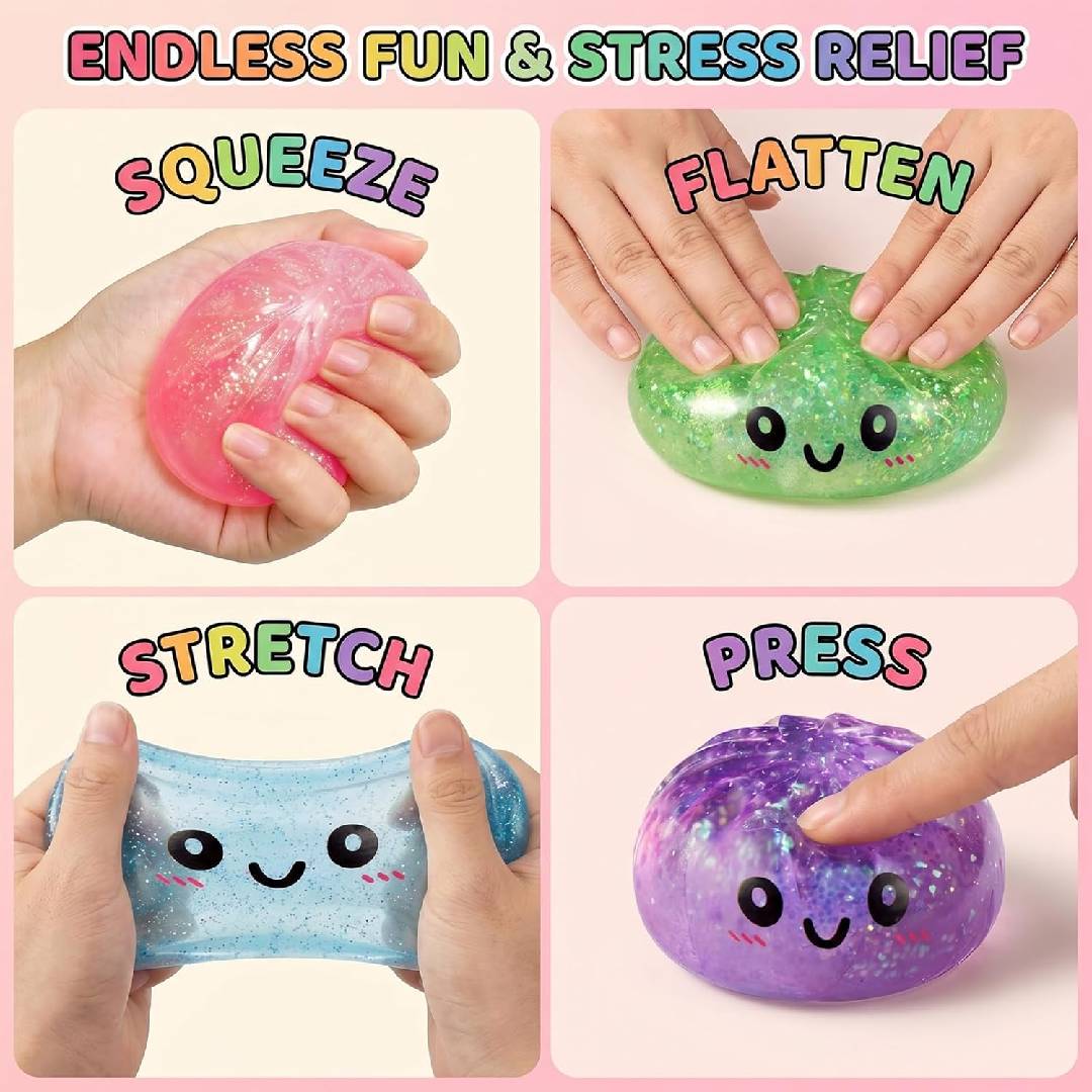 Glitter blue dumpling squishy stress ball with mini food steamer soft sensory fidget squeeze toy for kids and adults