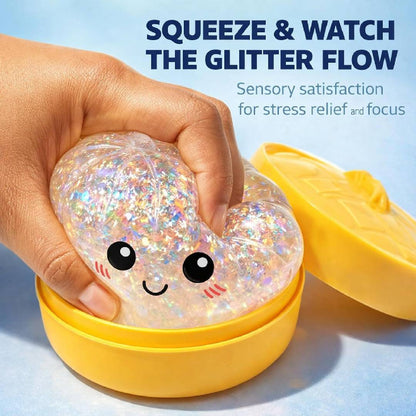 Glitter dumpling squishy with steamer box soft slow rising stress relief sensory fidget squeeze toy for kids and adults