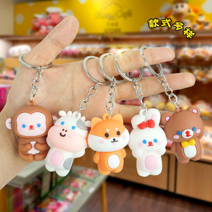 Plastic Cartoon Keychain Cute Cartoon Figure Keyholder Colorful Keyring for Kids