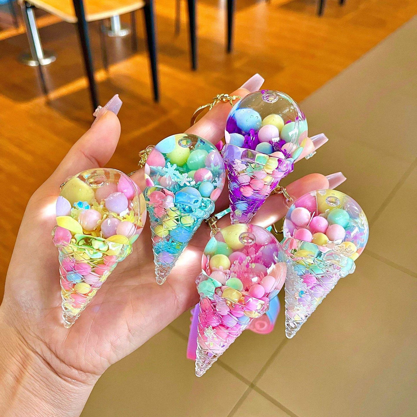 Cute Ice Cream Keychain – Floating Key Holder Pendant Car Keyring Toy for Kids