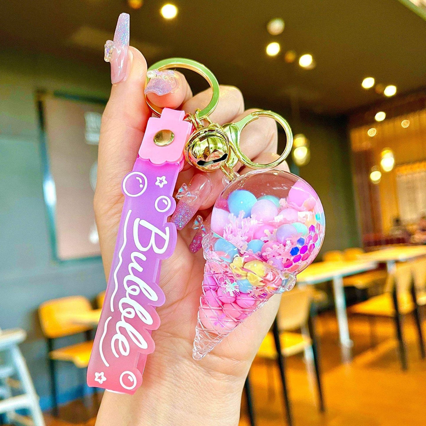 Cute Ice Cream Keychain – Floating Key Holder Pendant Car Keyring Toy for Kids