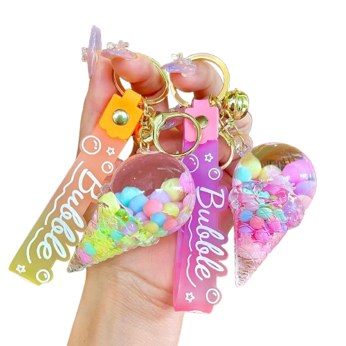 Cute Ice Cream Keychain – Floating Key Holder Pendant Car Keyring Toy for Kids